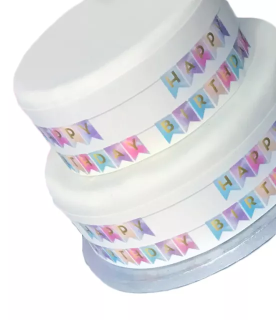 Happy Birthday Bunting Border A4 Decor Icing Sheet Edible Cake Topper Decoration