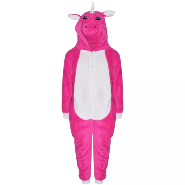 Kids Girls Cerise Unicorn A2Z Onesie One Piece  Hooded Soft Fluffy Xmas Costume