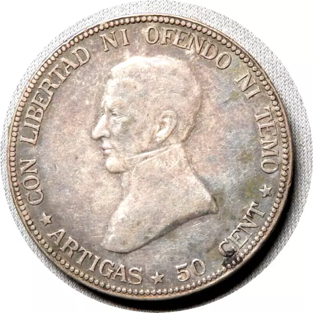 elf Uruguay 50 Centesimos 1916  Silver  World War I  Scarcer Date