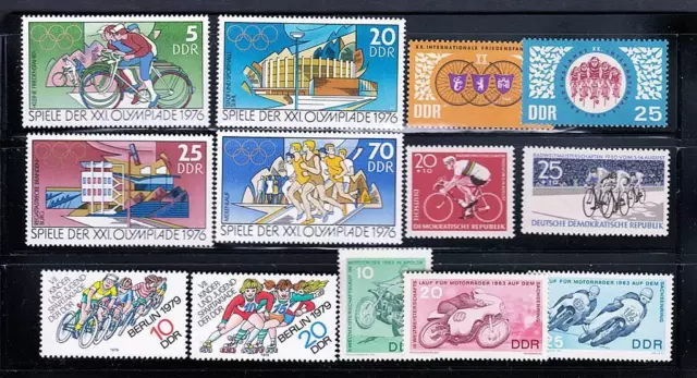 Deutschland East (DDR) SPORTS Sammlung (13 Briefmarken) MNH Olympics Cycling