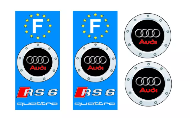 2 adhésifs stickers AUDI RS6  pour plaque immatriculation + 2 logos AUDI offerts