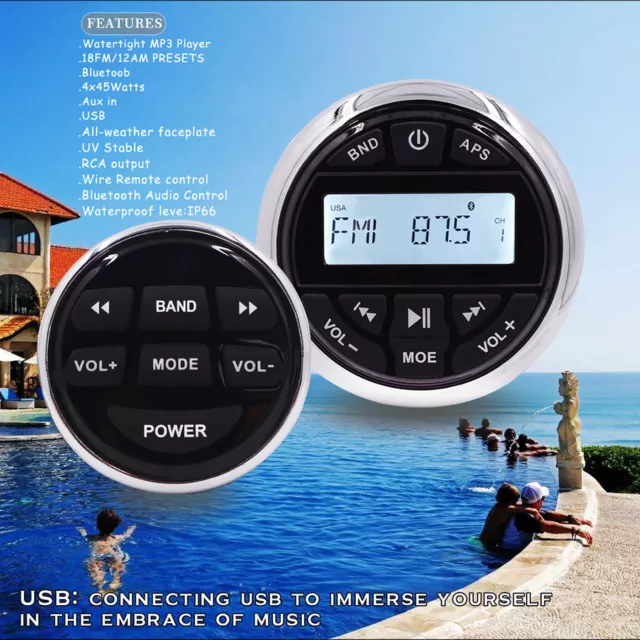 Impermeabile Barca Radio Stereo Sistema Audio Marino con Telecomando Cablato