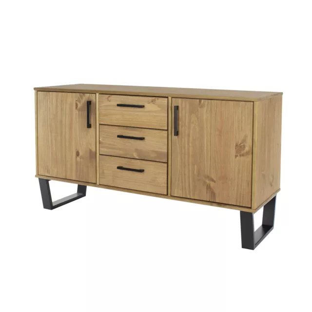 Sideboard 3 Drawer 2 Door Solid Industrial Wooden Furniture Metal Hairpin Legs