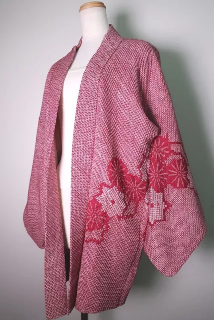 8505F2 Silk Vintage Japanese Kimono Haori Jacket Full Shibori Branch