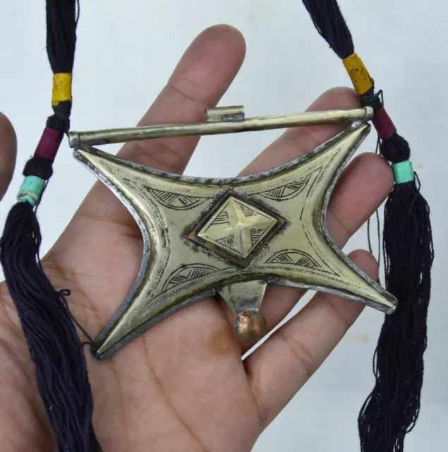 Antique Vintage African Niger Tuareg Necklace Tribal Amulet Berber Large Pendant