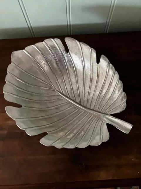 Silver Coloured Metal Leaf Dish