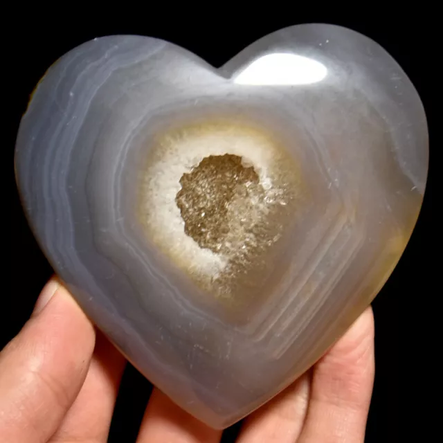 Polished Druzy Agate Geode Heart Shaped Hand Carving Quartz Crystal Artware 160G