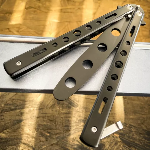 METAL High Quality Practice BUTTERFLY Dull Blade BALISONG TRAINER KNIFE Black