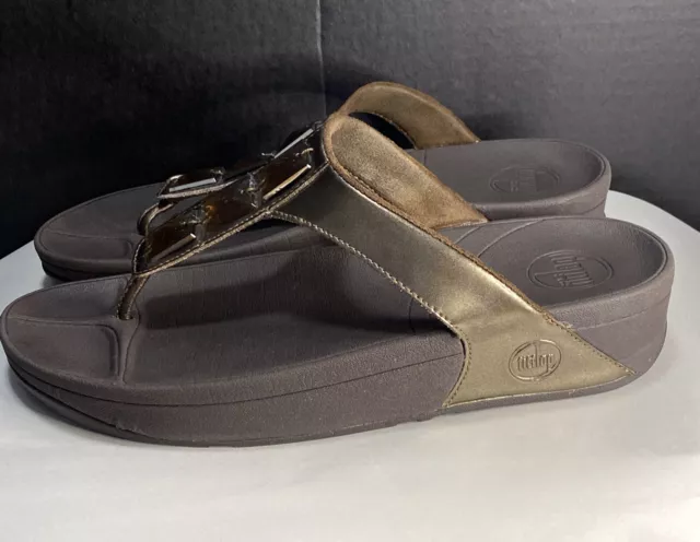 FitFlop Pietra Women’s Size10 Gold Jeweled Thong Wedge Sandals Flip Flop 051-012