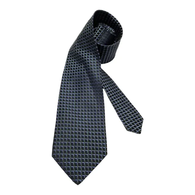 SALVATORE FERRAGAMO Blue Geometric Luxury Silk Tie Made In Italy W: 3.5" EX COND