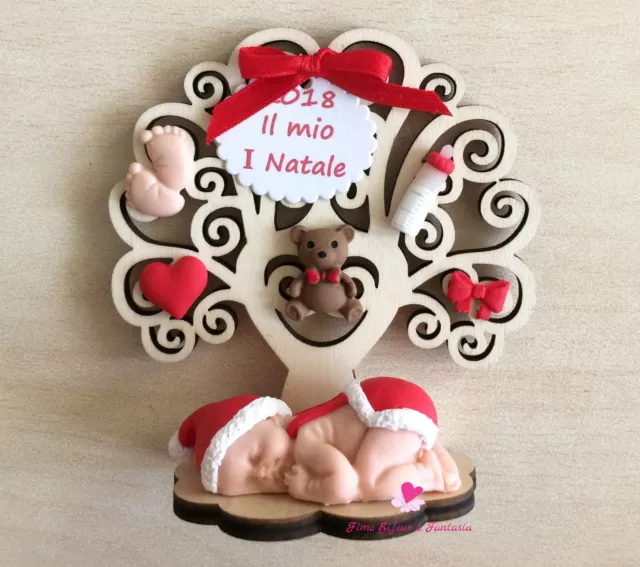 Albero della vita "Il mio primo Natale" decorato a mano in fimo