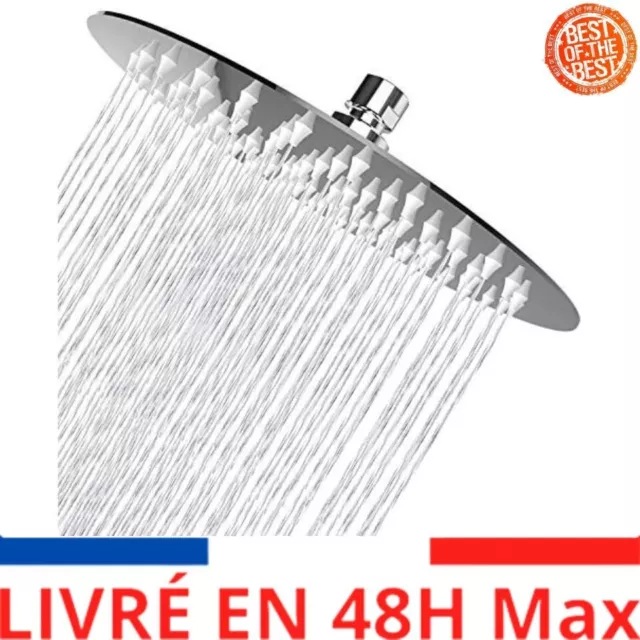 Douche en acier inox à effet pluie de tête pomme pommeau ronde 8 pouces chromée