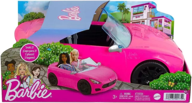 Coche de juguete Barbie, rosa brillante convertible de 2 plazas con cinturones de seguridad y ruedas rodantes 3