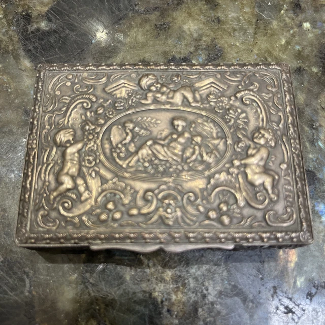 Engraved Angels In Heaven Antique Snuff Box .999 Silver Circa 1900 Barney’s NY