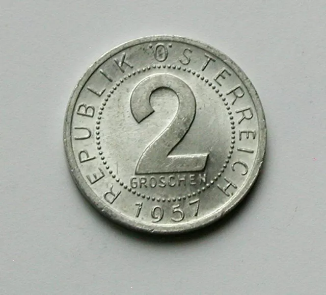 1957 AUSTRIA Aluminum Coin - 2 Groschen - toned-lustre