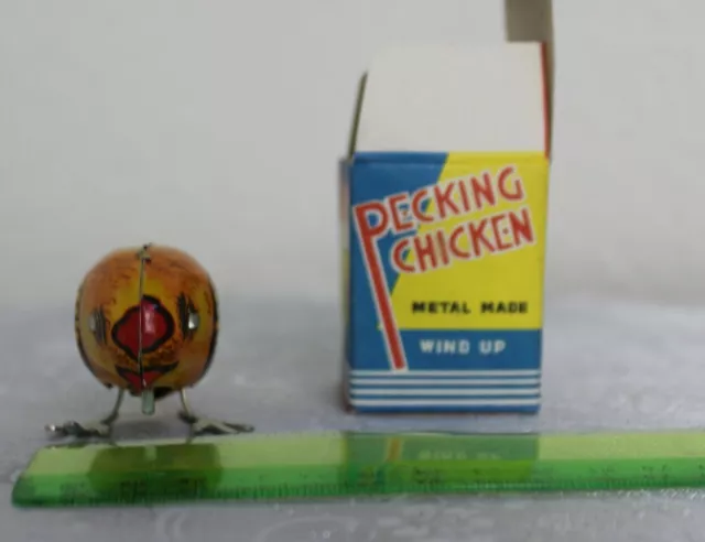 Vintage Easter Chick Tin Wind Up Toy Pecking Chicken In Box 1970S