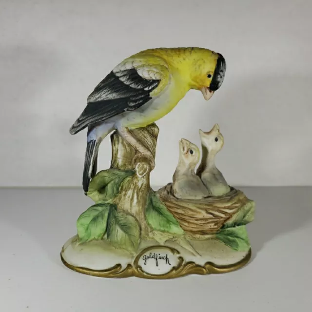 Goldfinch by Lefton Bird Figurine KW3505 Feeding Babies Handpainted Japan