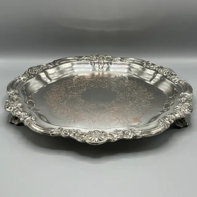 LARGE Vintage Silver Plated Round Footed Tray Decanter Cocktail Drinks Salver