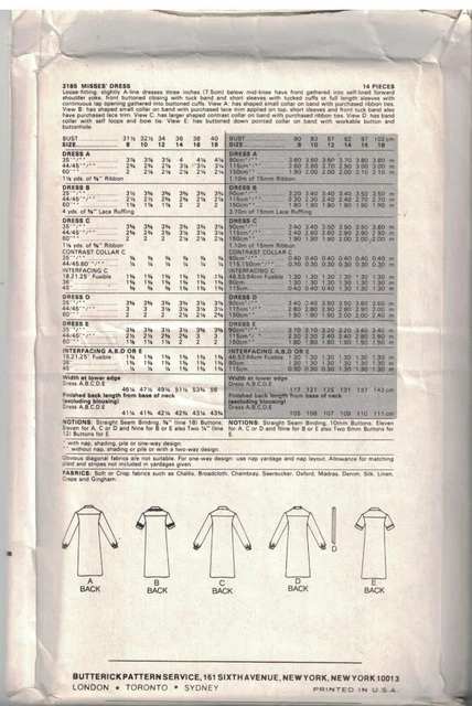 3185 Vintage Butterick Sewing Pattern Misses Loose Fitting A Line Dress UNCUT FF 2