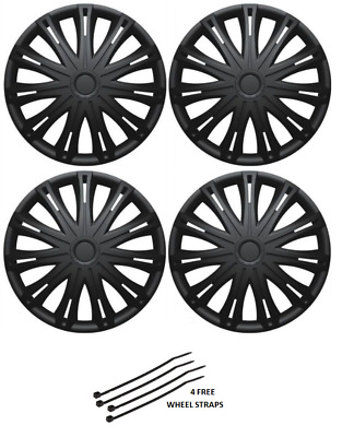 Peugeot 206 207 Wheel Trim Hub Caps Plastic Covers Full Set Black 15" 15 Inch