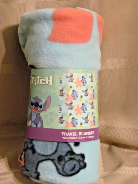 Brand New Disney Stitch Fleece Travel Blanket 40 x 50