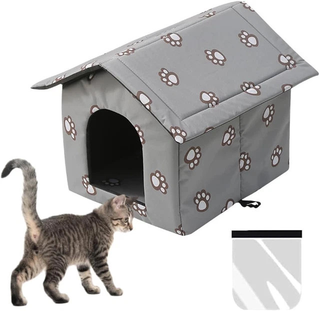 Casetta Per Gatti Da Esterno Impermeabile, 35x33x30 Cm, In Tessuto Oxford - Calda, Con Cuscino Rimovibile