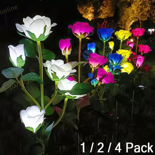 2/4 Pack Solar Power Rose Flower Lights Outdoor Garden Landscape Yard Lamp Decor