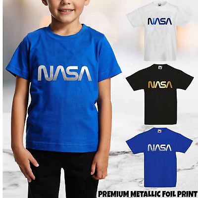Kids Boys Girls NASA Space Logo Foil Print Astronaut Geek Cool T-Shirt Star Tee