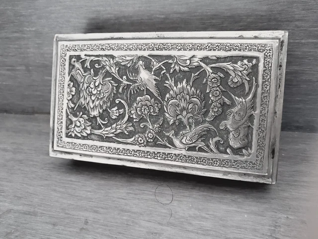 Original Middle Eastern 84 Silver Box 3D Birds & Flowers