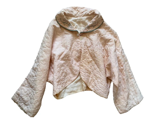 Vintage Girls Top Silk Embroidered 1960s Age 9/10 Quilted Pink Rhinestone Kids