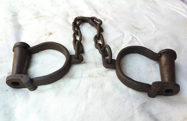 Handcrafted Old Antique Iron Heavy Chain Leg Cuffs Lock Key Handcuff 21"