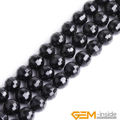 Natural AAA Grade Gemstone Black Tourmaline Faceted Round Jewelry Making Beads