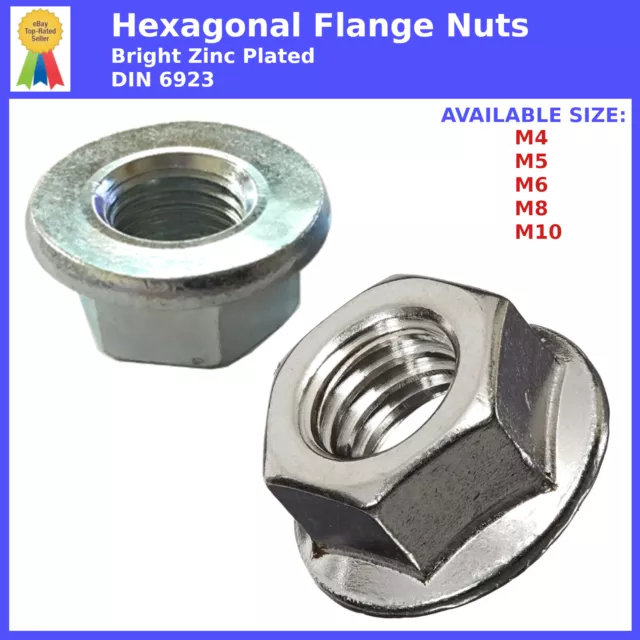 Flange Nuts M4 M5 M6 M8 M10 Hexagon Nut Metric Bright Zinc Plated Bzp Din 6923