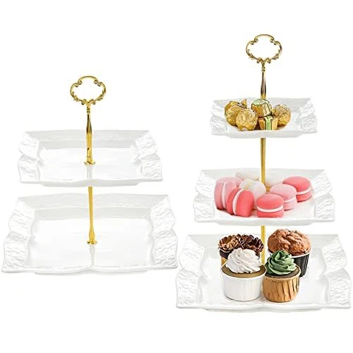 Set of 2 Ceramic Cupcake Stand, 3 Tier and 2 Tier Porcelain Tiered Cake