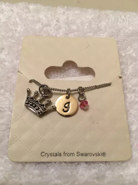 Disney Princess Crown Charm Swarovski Crystal Initial Letter Necklace