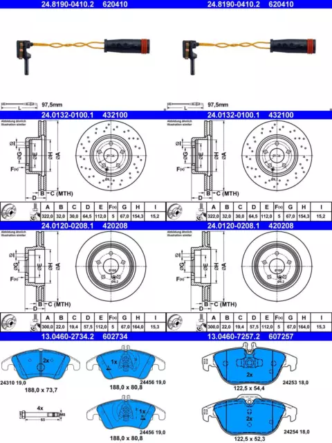 ATE BREMSSCHEIBEN + BELÄGE VORNE + HINTEN passend für C-KLASSE W/S204 A/C207