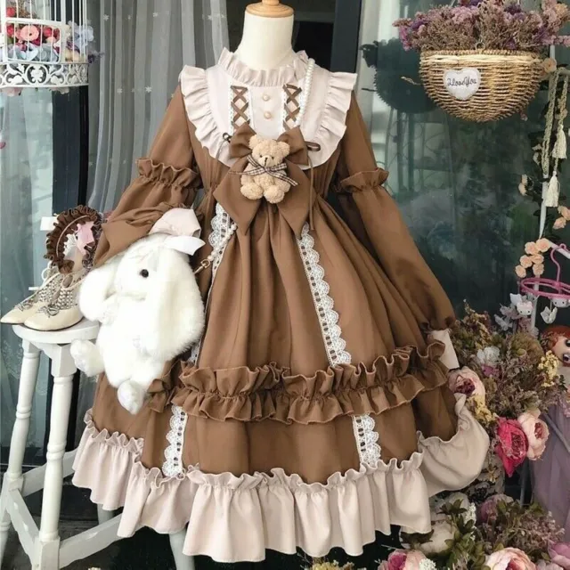 Donna Ragazza Giapponese Lolita Abito Cosplay Costume Kawaii Ruffle Puff Maniche
