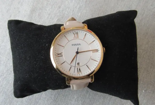 Fossil Jacqueline Date Blush Leather Watch ES3988 $130 #KW 46