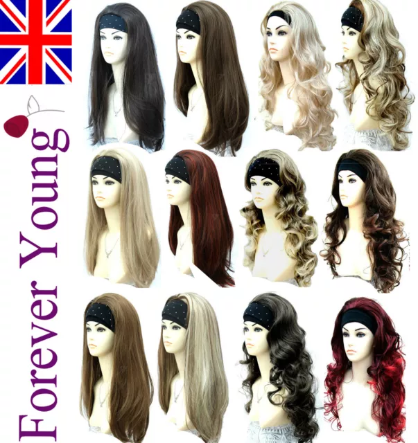 Ladies Half Wig 3/4 Wig Fall Clip In Hair Extensions Forever Young Wigs Straight