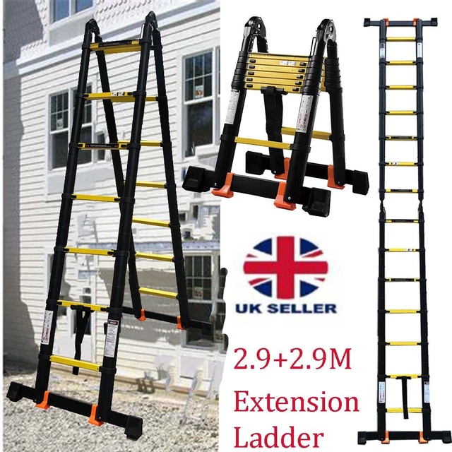 TELESCOPIC LADDER MULTIPURPOSE Extendable Folding Adults 2.9+2.9M