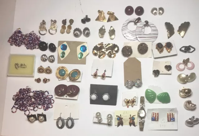 Lot Of Vintage To Now Costume Jewelry Clip/Screw On Earrings, Variety Of 40 Pair