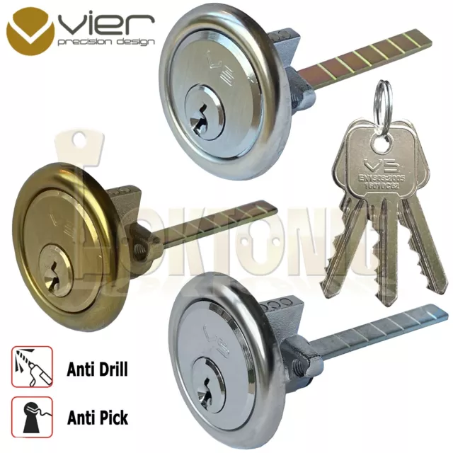 Rim Cylinder V5 Night Latch Door Lock Chrome Brass Satin Yale Type 3 Keys