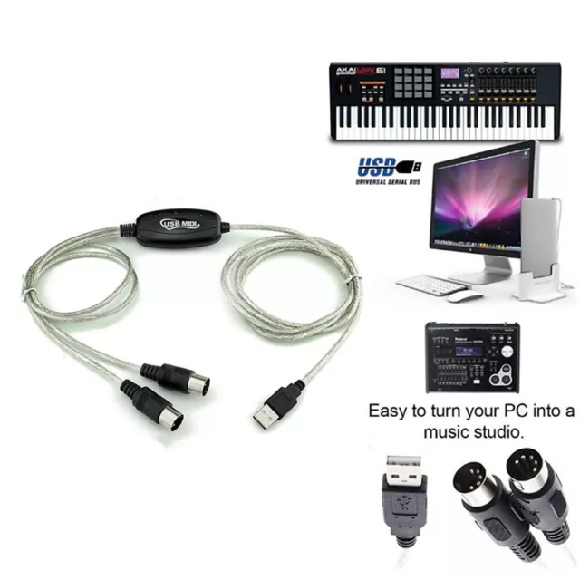 USB IN-OUT MIDI Interface Cable Converter PC to Music Keyboard Adapter Cord  F2