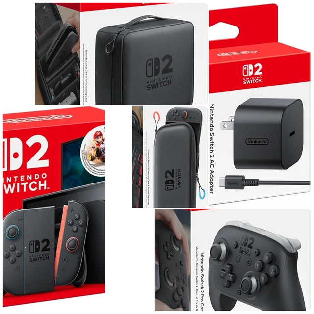 NINTENDO SWITCH 2 + Mario Kart World Pro Controller Case x 2 Charger ...