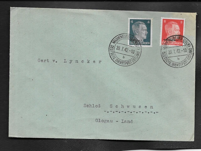 DR Brief Marienburg Deutsche Dienstpost Ostland nach Glogau