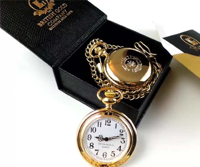 FIRE & RESCUE SERVICE Full Hunter POCKET WATCH GOLD FIREMAN Firefighter BRIGADE