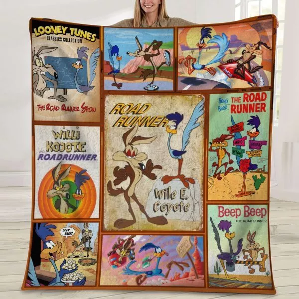 Wile E. Coyote and the Road Runner Blanket, Looney Tunes Quilt, Fleece Sherpa