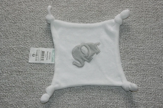 Mes Petits Cailloux Doudou Plat Blanc Carre Elephant Gris Noeuds Etat Neuf