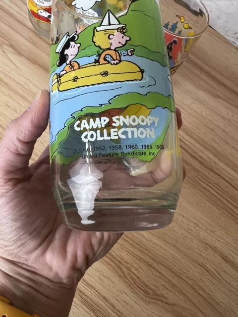 McDonalds Peanuts Camp Snoopy (1960's) Collection 16 oz Glasses Lot of 4 3