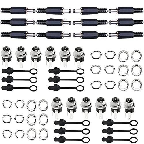 12 Pcs 55 mm x 2.5 mm connecteurs Jack de Prise d'alimentation mâle CC de - 1...